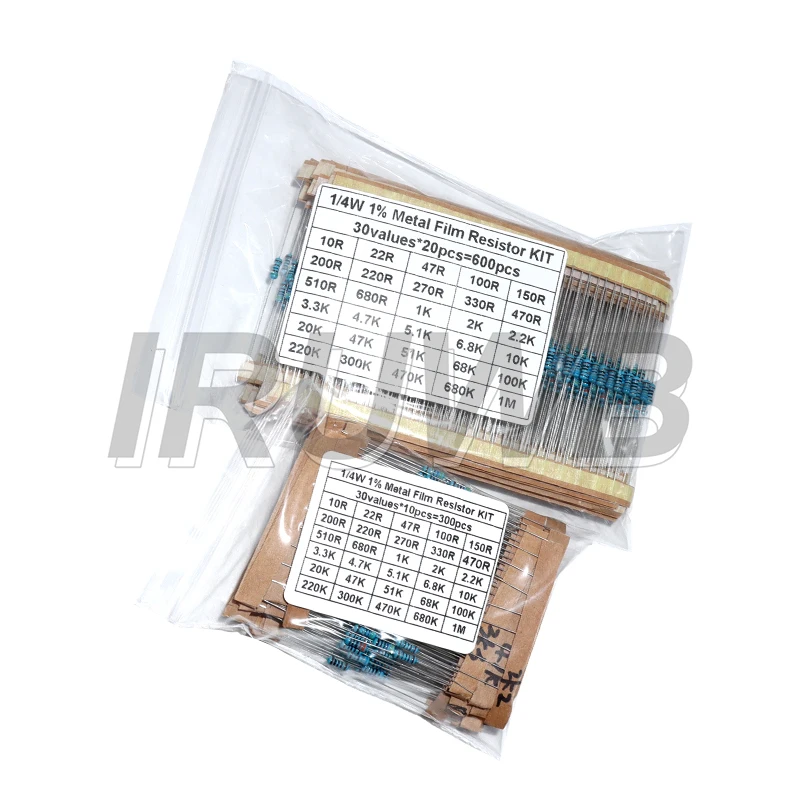 30 Kinds 1/4W Resistance 1% Metal Film Resistor Pack Assorted Kit 1K 10K 100K 220ohm 1M Resistors