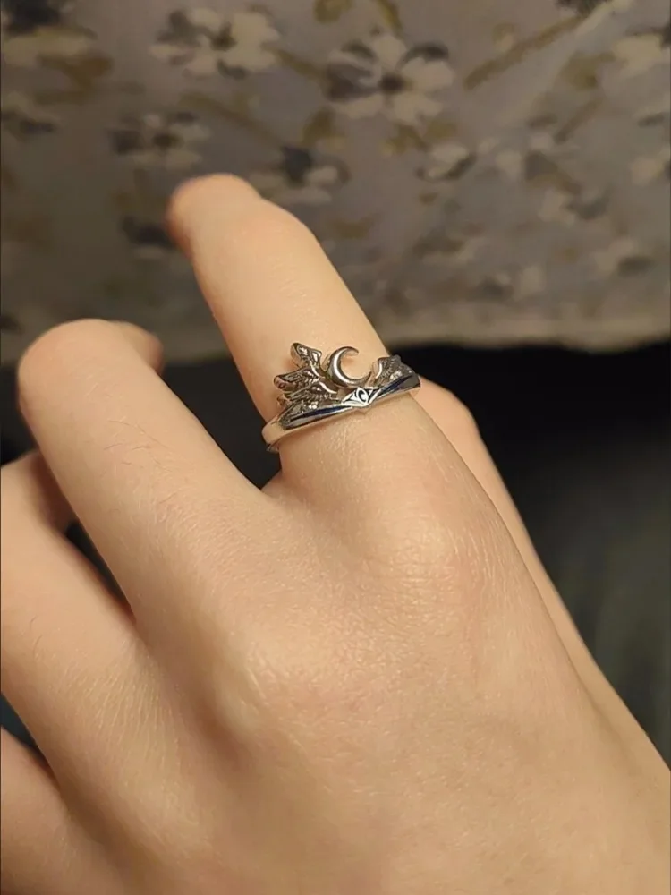 Moon Feather Guardian Ring Columbina Genshin Impact Metal Ring Moon Goddess Adjustable Band Cosplay Finger Ornament Accessories