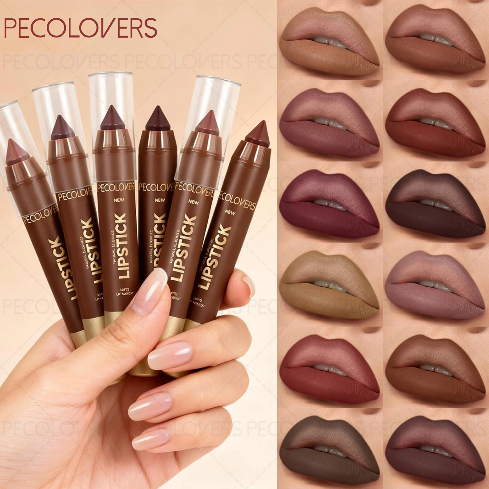 12PCS/Set Brown Matte Lip Liner - Smooth Texture, Waterproof, Highly Pigmented, Non-stick, Suitable for Daily and Party Makeup