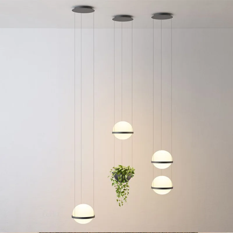 

Modern Milk White Glass Ball Pendant Light Plants Pot Suspension Hanging Lamp Dining Room Foyer Bar Lobby decor light Luminaire