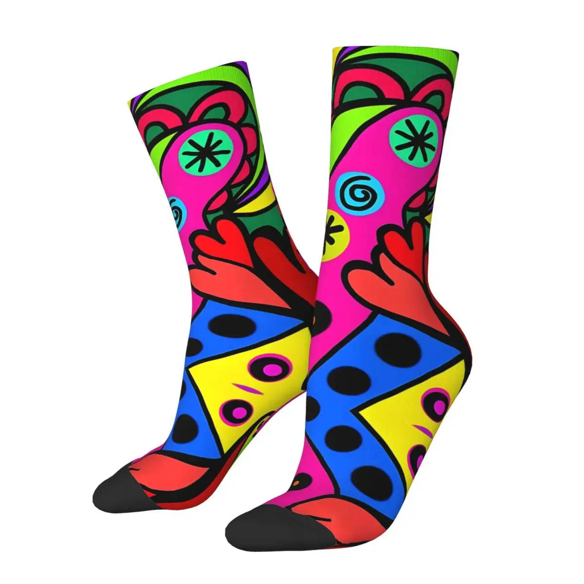 Funny Happy Men's compression Socks Colorful Chic Heart Hippie Bright Pattern Retro Harajuku Hip Hop Novelty Seamless Crew Crazy