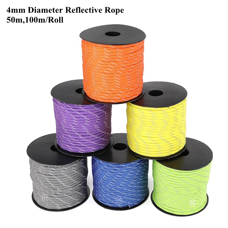 

4mm x 50m 100m Bound Rope Outdoor Reflective Rope Camping Tent Binding Rope Home Clothesline Shade Net Tarpaulin Installation