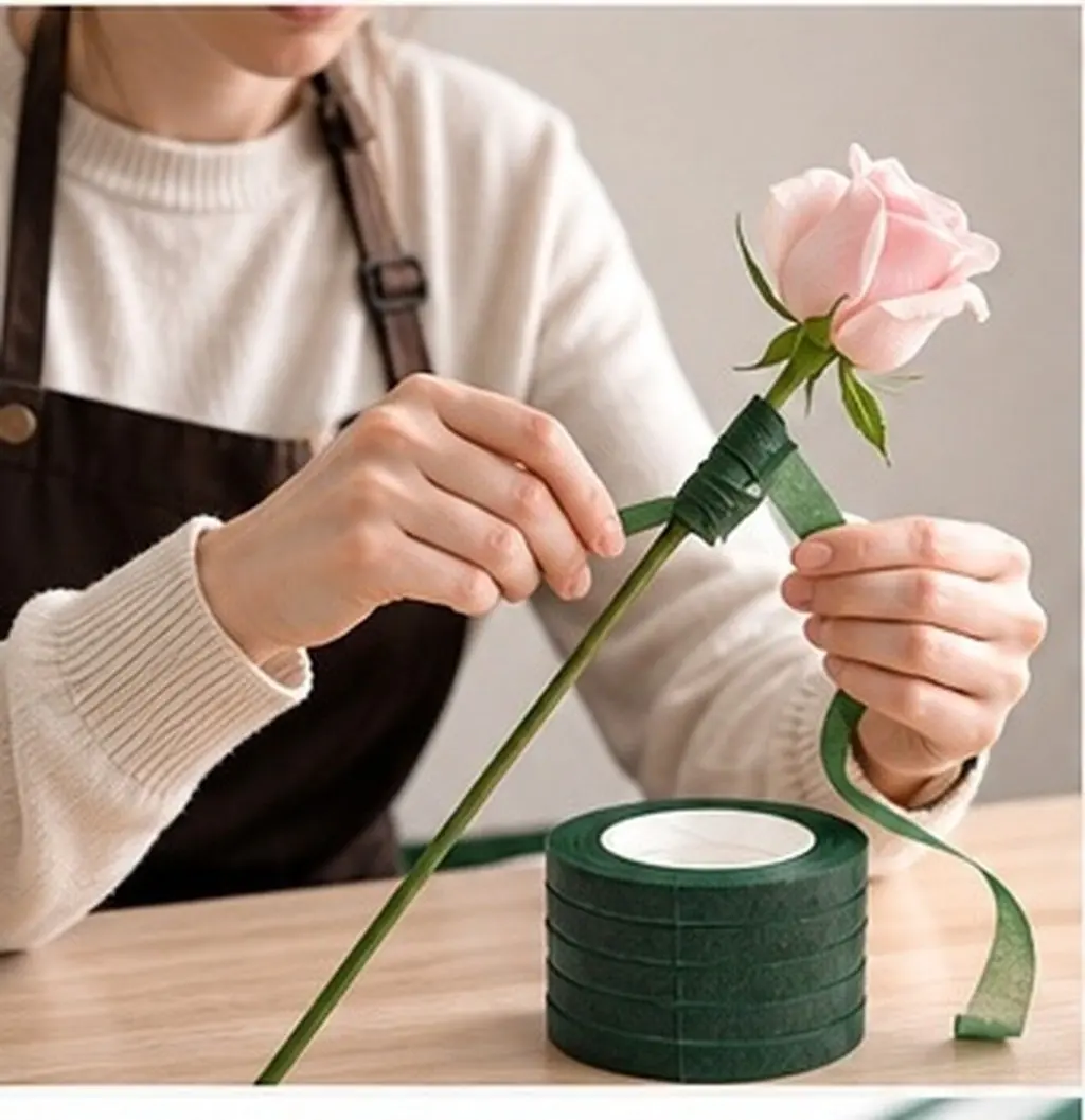 1Set Floral Tape Green Floral Wire Stems Flexible Wrap for DIY Paper Rose Bouquet Craft Supplies Flower Tape for Bouquets