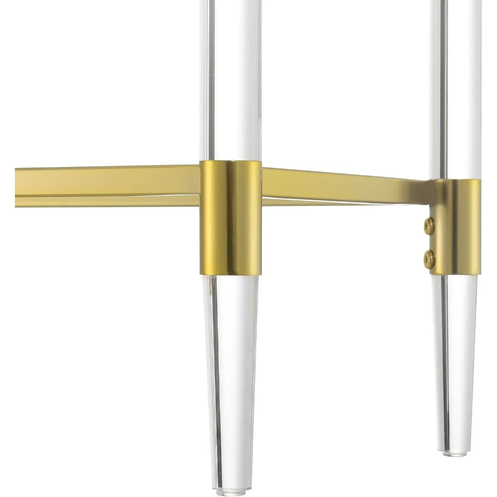 طاولة قاعة حديثة من الزجاج المقسى بطبقتين مع رف تخزين وإطار من الكروم الذهبي، بطول 44.25 بوصة