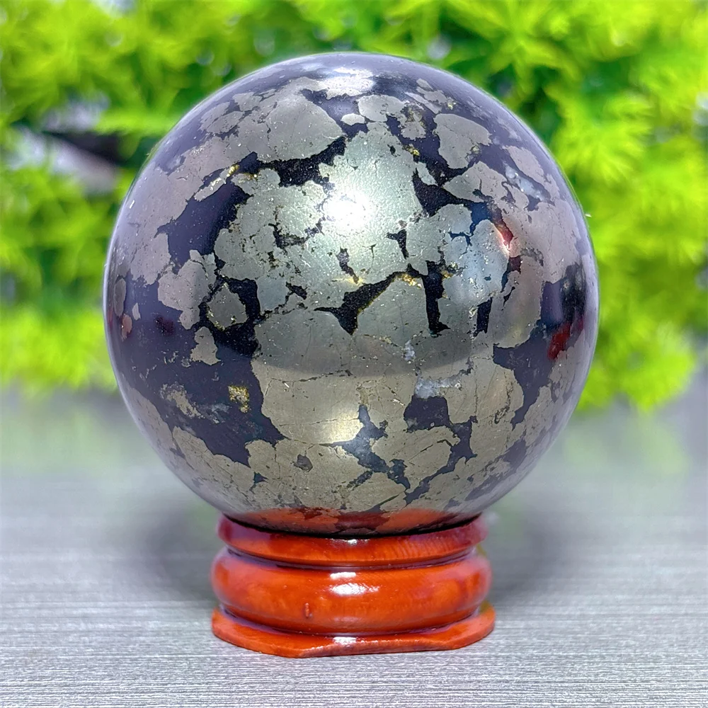 Pyrite Sphere Natural Crystal Room decor Lucky Quartz Stone Garden Reiki Gifts Healing Energy Love Home Decoritems +Stand