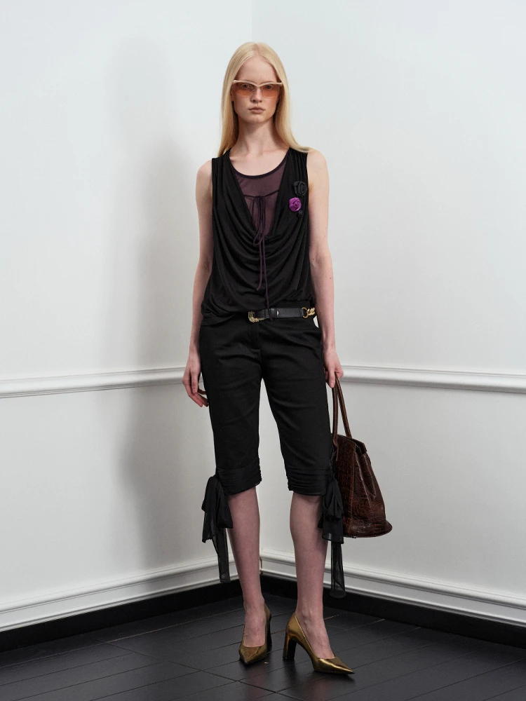 

Женский летний топ свободного кроя с цветочным воротником и 3D-принтом, оригинальный дизайн, черно-фиолетовый