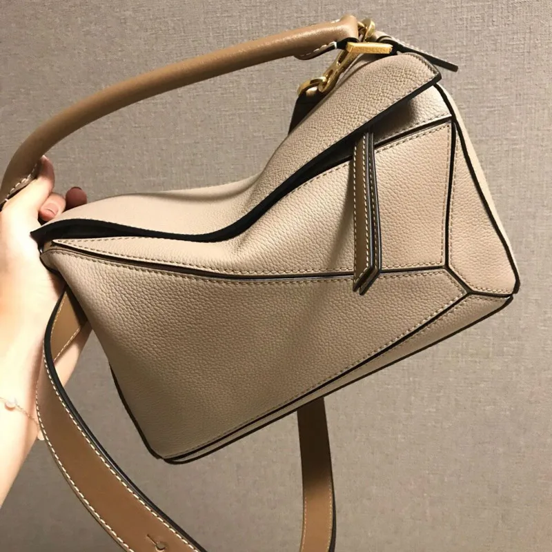 Puzzle Geometric Bag Colorblocking Splicing Leather Pillow Bag Classic Handheld Shoulder Crossbody Bag Female