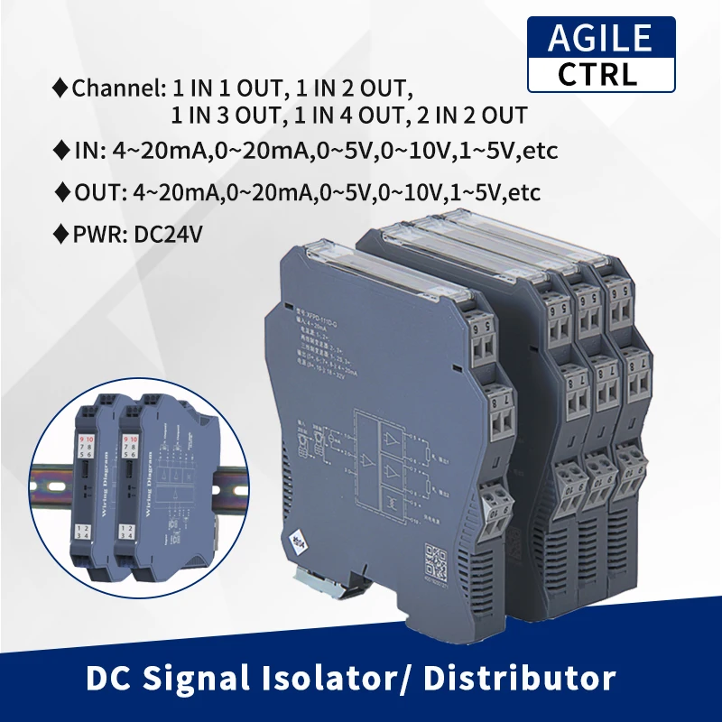 4-20mA DC Signal Isolator 0-10V 0-5V 1-5V Analog Signal Converter 1 in 1 Out 1 in 2 Out 2 in 2 Out Galvanic Signal Transmitter