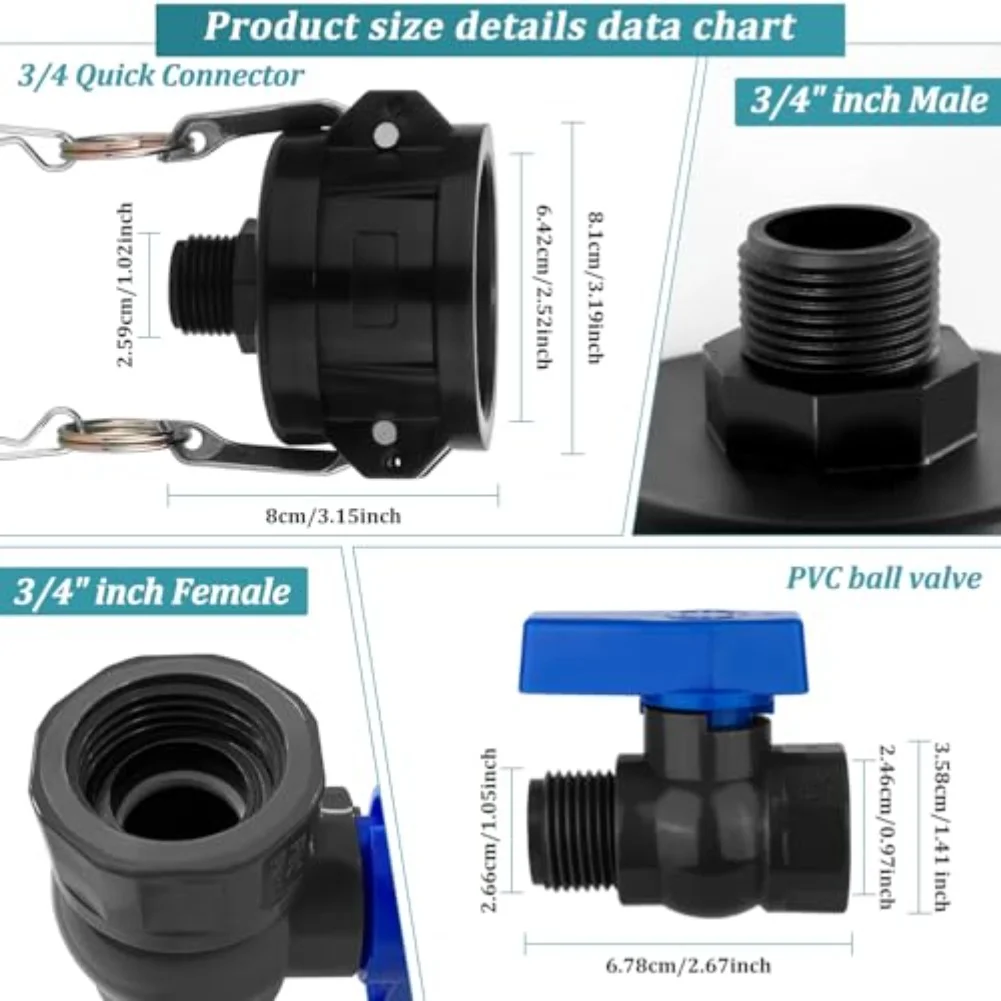 IBC Tote Adapter 2 Inch with 3/4 Inch Garden Hose Thread Ball Valve for Secure Hose Connection and Water Flow Control