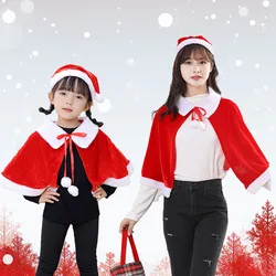 Christmas Girls/Ladies Traditional Red Shawl Santa Claus Shawl Hooded Draw Rope New Year Cosplay Costume Christmas Hat and Shawl