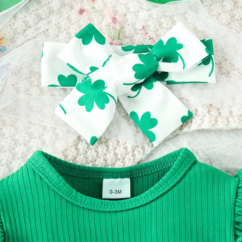 St Patrick s Day Baby Girl Outfit Green Tutu Dress Shamrock Leggings Headband Set Infant Toddler 3 Piece Set