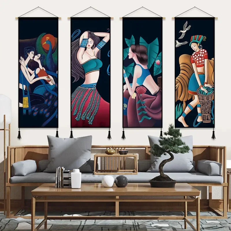 Ethnic Style Decorative Painting Hotel Homestay Tapestry Hanging Cloth Bedroom Living Room Porch Cloth Art Hanging Painting Wall