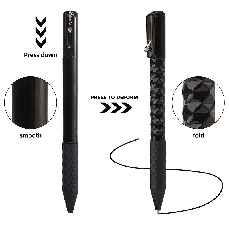 Black Diamond-Shaped 3D Pen Body, Press-Type, Non-Slip Grip, Metal Pen Clip, 0.5mm Black Ink, Suitable for Students' Practice Questions and Office Signature Pens