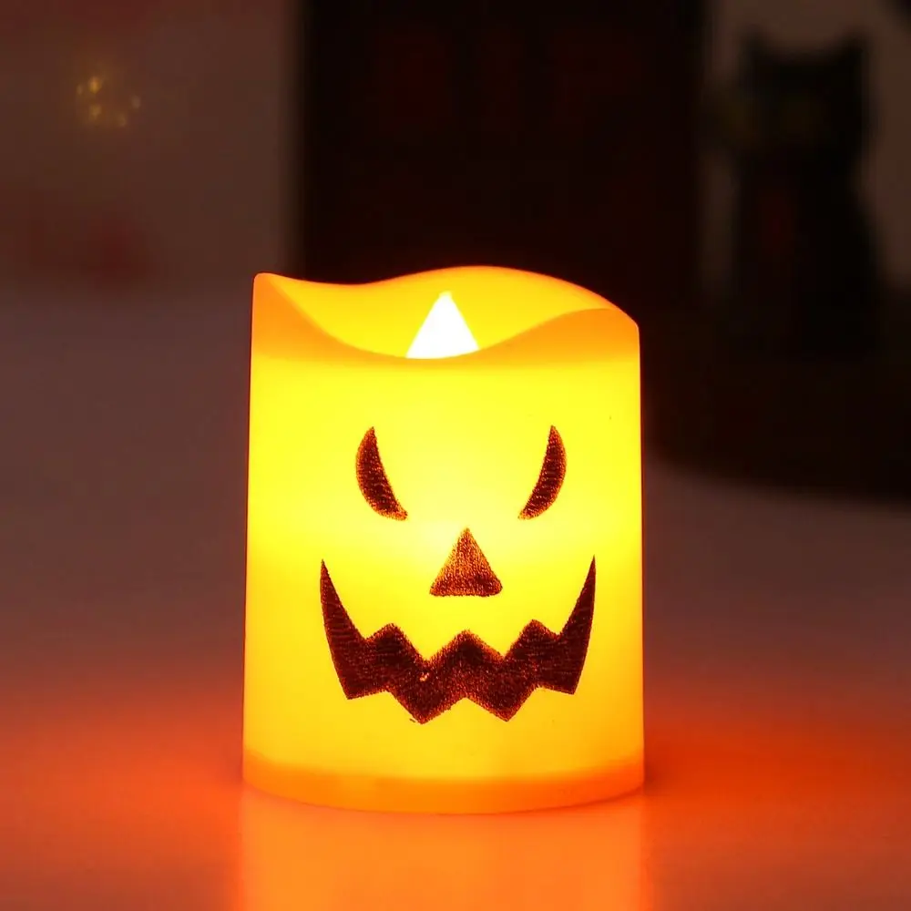 12 Stuks Grappige Geest Led Kaarslicht Cirkelvormig Gebruik Schedel Pompoen Lantaarn Draagbare Creatieve Halloween Decoratieve Verlichting Decor Rekwisieten