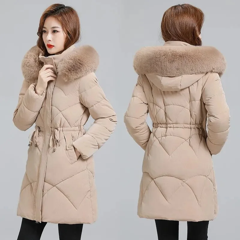 Winter Thick Long High-End Down Ctton Jacket For Women With Waistband And Slim 2023 New Women's Jacket White Thick Parka Lace-Up