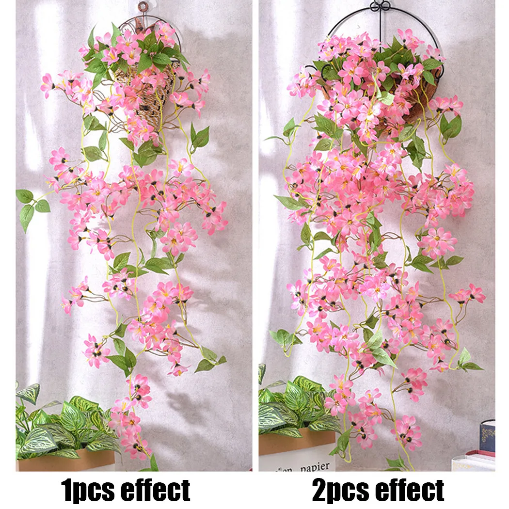 1PCS Hanging Artificial Fake Hanging Silk Flowers Vines Plants Garden Decor Indoor Outdoor Wedding Party Wall Balcony Decor