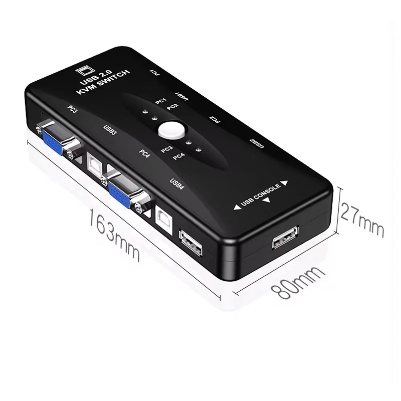 Oullx 4 Poort Kvm Switch Usb 2.0 Vga Splitter Printer Muis Toetsenbord Pendrive Share Switcher 4 Input 1 Output Switch Box Adapter