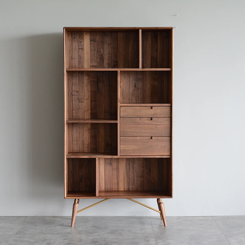 Nordic Style Solid Wood Bookcase Cabinet Modern Japanese Simple Design Home Office Apartment Sideboard Living Room Wine Rack