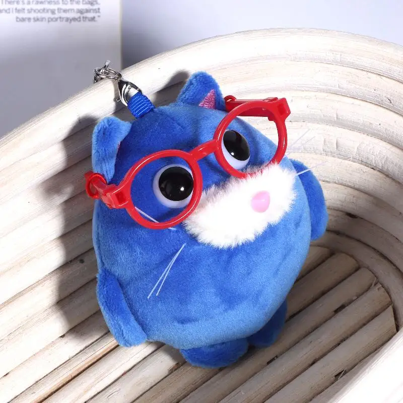 Cute Blue Kitten Plush Keychain Cartoon Stuffed Chubby Cat Doll Keyring Pendant Bag Charm Backpack Hanging Decoration Gifts