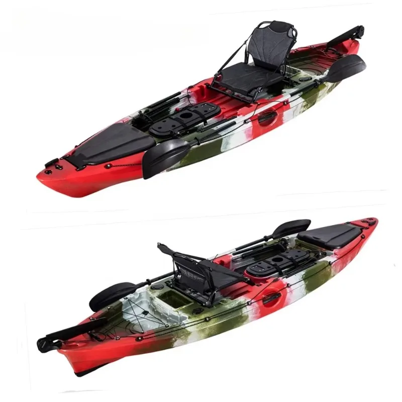 10ft Single Fishing Kayak 3.1 M LDPE Plastic Canoe Fin Pedal Pro Angler Rowing Boat for 1 Adult with Many Accessories