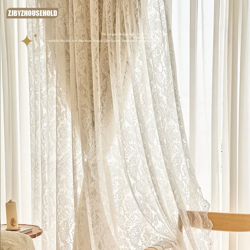 French Double Layer with Curtain Head Curtains for Living Dining Room Bedroom Floor To Ceiling Window Curtain Lace Yarn