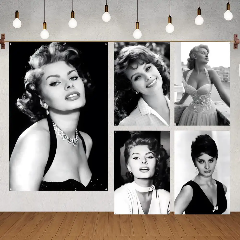 Sophia Loren Flags Flags for indoor decoration with no edging and four corner rings for easy hanging