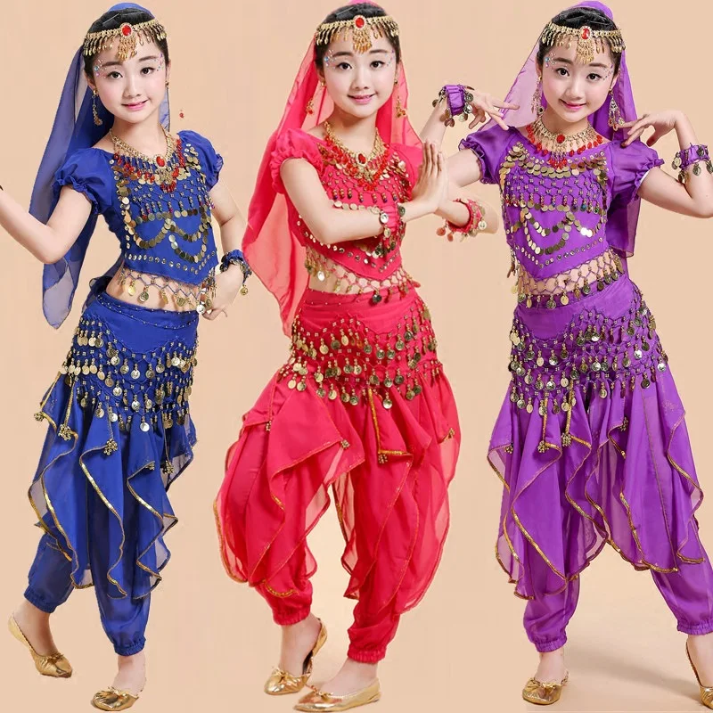 Zestaw kostiumów do tańca brzucha dla dzieci Oriental Dance Girl Belly Dancing India Belly Dance Clothes Belly Dance Child Adult Indian 4 Colors