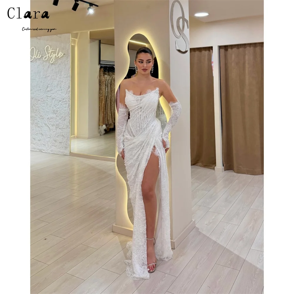 

Clara Custom White Lace Side Slit Off the Shoulder Elegant Dresses for Woman Party Wedding Party Long Dress Ball Gown Dress Prom