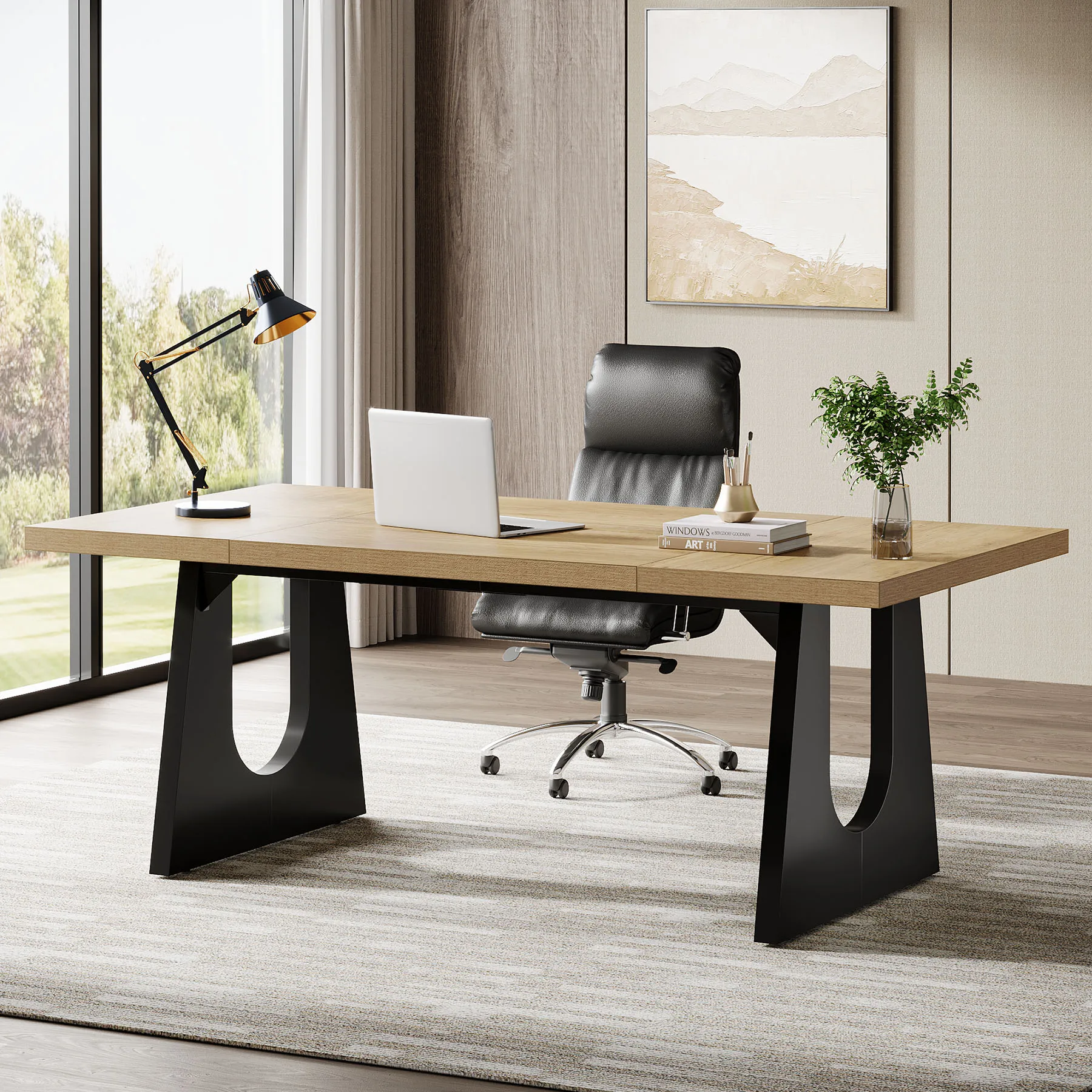 Tribesigns 70.86-Inch Executive Desk, Large Computer Office Desk with Double Wood Pedestal, Modern Simple Style Rectangle table