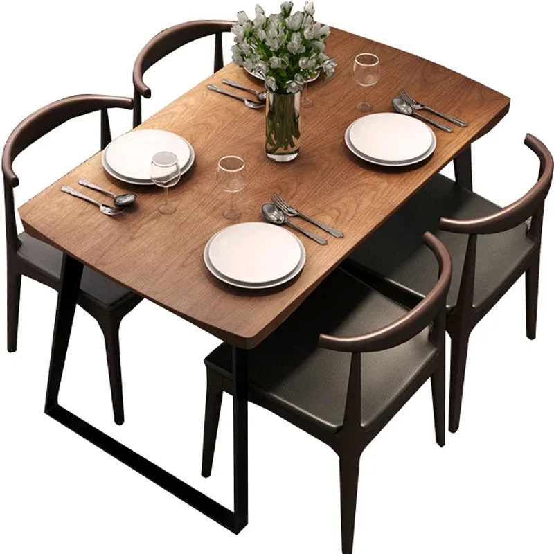 Mesa de comedor moderna de madera maciza de hierro forjado americano, combinación de Silla, sala de estar, mesa de comedor