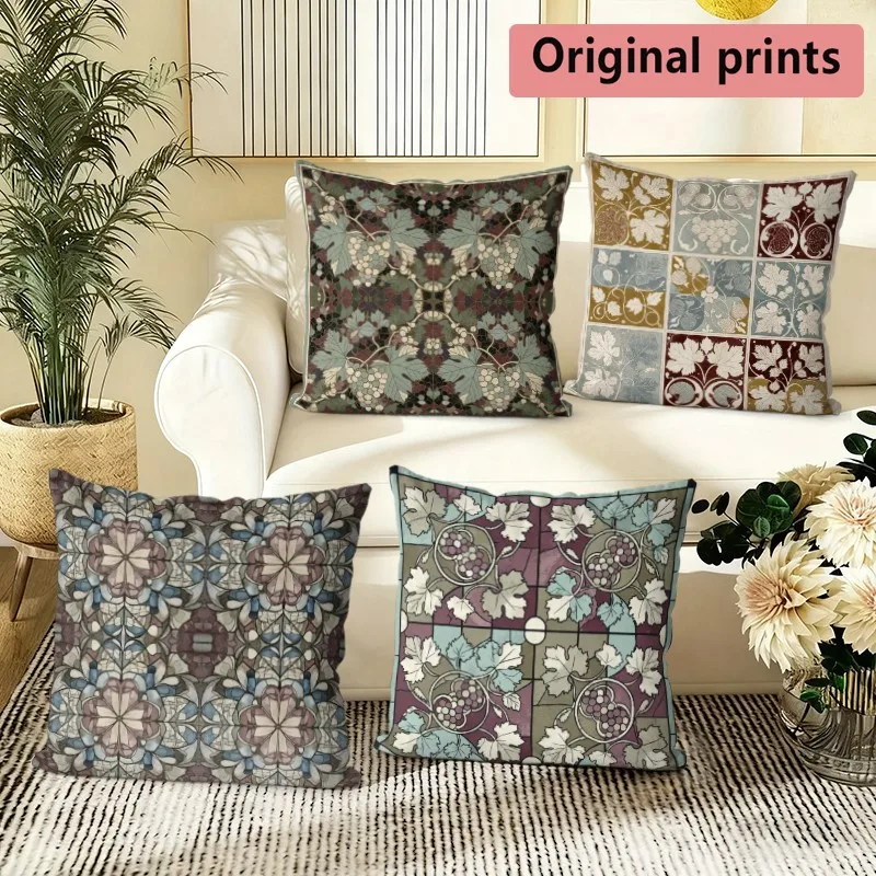 Vintage Botanic Tile Print Throw Pillow Covers Pattern Cushion Cover Suitable for Sofa Bedroom Car Pillow Cover