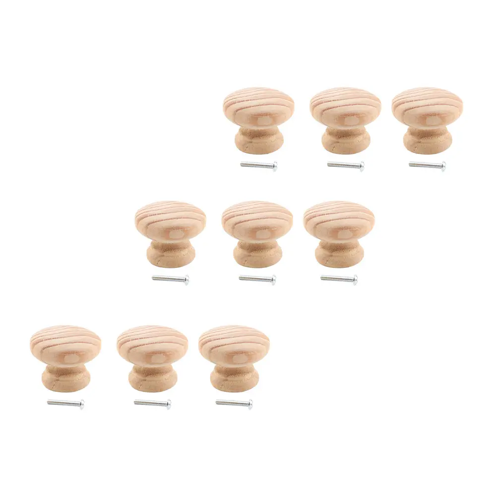 

9pcs Solid Wooden Handle Drawer Pulls Round Handles Durable Iron Furniture Door Knobs Cupboard Wardrobe Bookcase Shoe Cabinet