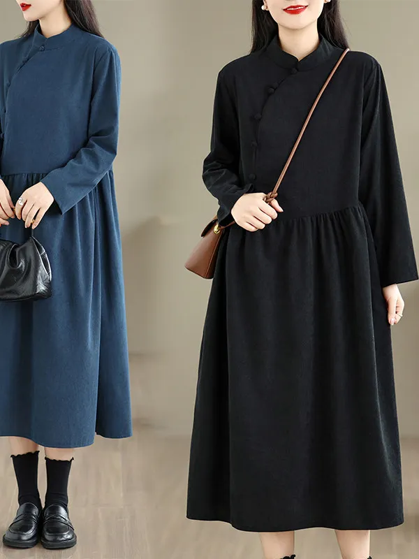 

Faionable Corduroy Long Dr Women Autumn Winter Large Size Artistic Sle Youthful Dr Korean Brand Ladies Midi Dr