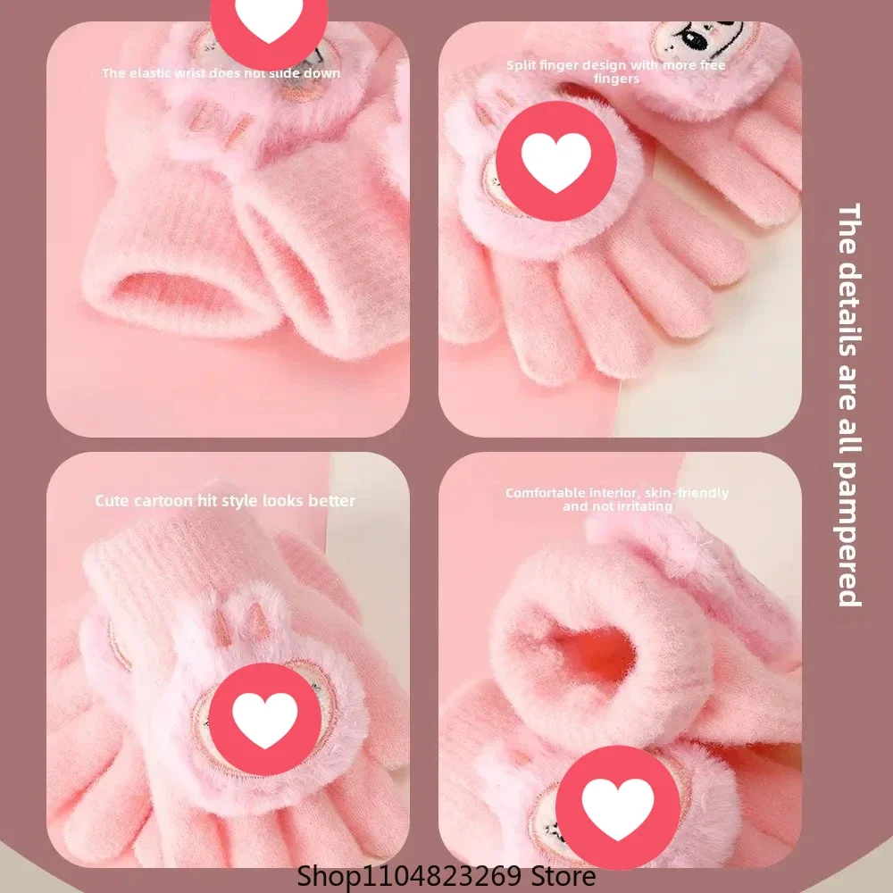 2025 Nuovi guanti in maglia calda a cinque dita per bambini Inverno caldo design semplice a fumetti Vestibilità universale per ragazzi e ragazze