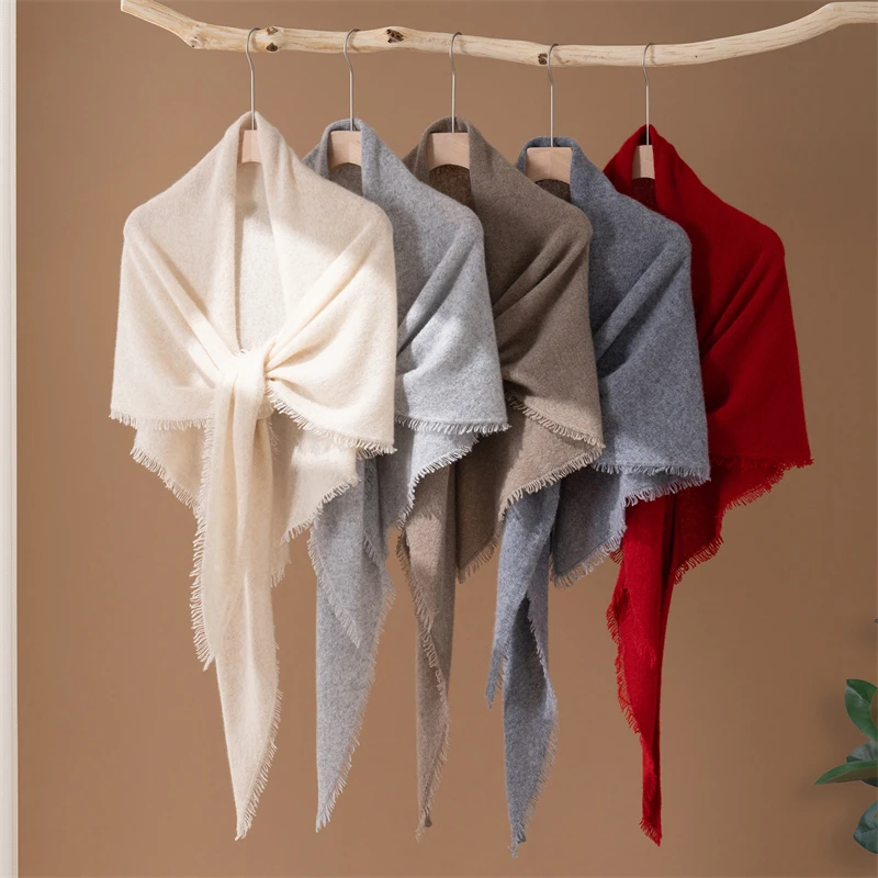 

CHICUU 100% Cashmere Shawl Tassel Triangle Scarf For Women Autumn Winter Fashion Grace Cashmere Knit Shawls Soft Comfy Wraps