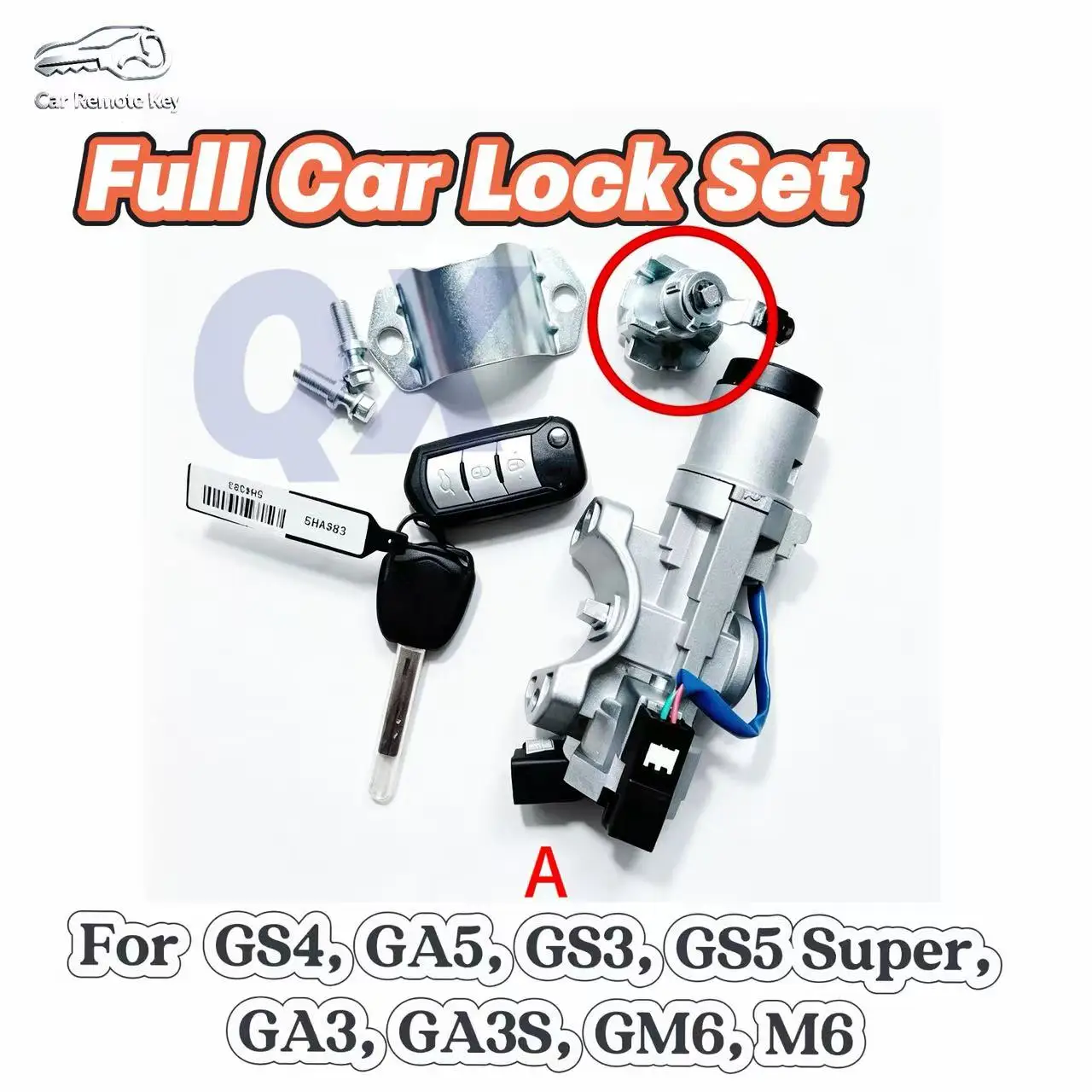 Original Complete Car Lock Cylinder, Remote Key & Ignition Lock, Universal Ignition Lock Fit for GAC Trumpchi GS4, GA5, GS3, GS5