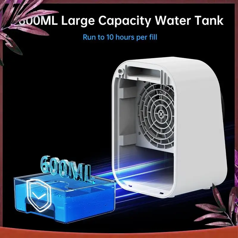 

Durable Portable Air Conditioners, Personal Evaporative Air Cooler With Speeds & Timer, 600ML Cooling Fan Mini Air Conditioner