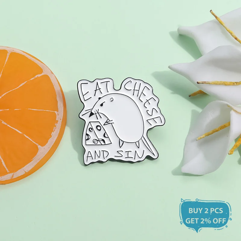 Eat Cheese And Sin Enamel Pin Cute Funny Mouse Brooch Lapel Backpack Badge Jewelry Gifts For Friends