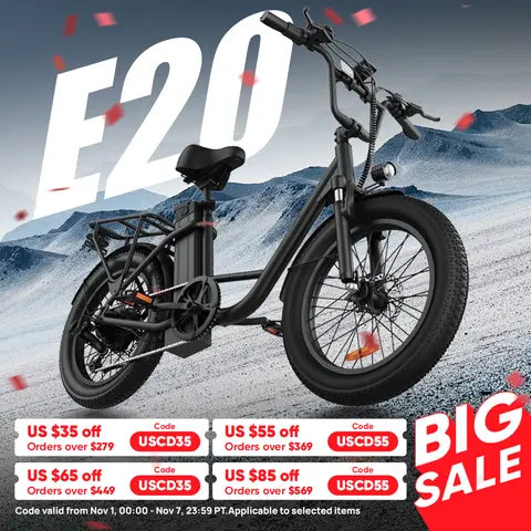 URLIFE 1000W E20 Electric Bike | 48V 13Ah Removable Battery, 20MPH, 20''X3" Fat Tire, 7-Speed E-Bike with Dual Disc Brake