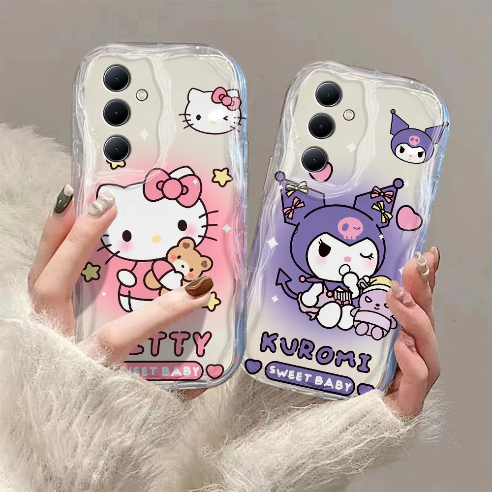 Sanrios Hellos Kittys melodys 3D Wave Phone Case For Samsung Galaxy S24 S23 S21 S20 FE Plus Ultra 4G 5G Soft Silicone Back Cover