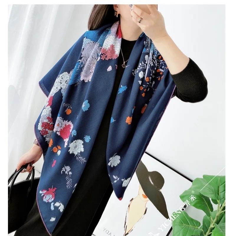 

130*130cm Blanket Scarf Shawl Floral Horse Printed Womens Winter Wool Scarves Wraps