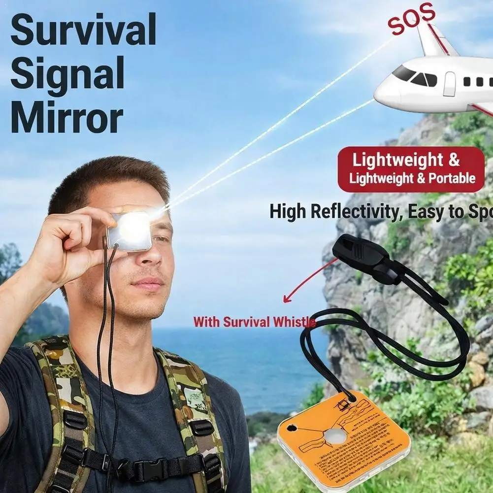 Survival Signal Mirror with Whistle Emergency Reflective Mirror Outdoor Camping Hiking Survival Gear Tool