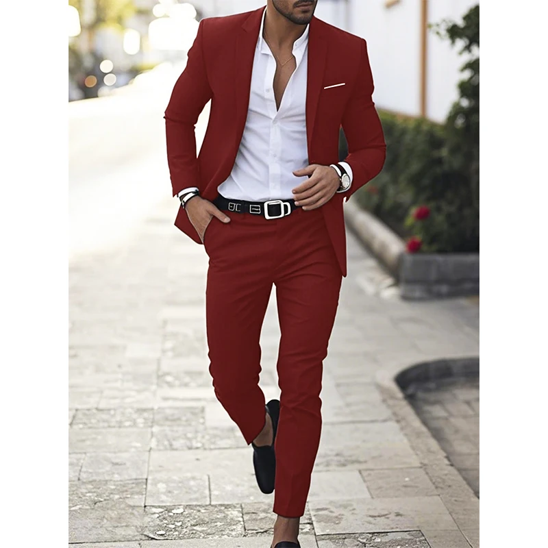 Men's Suit ​2 Piece Elegant Business Casual Suit Men's Suit Lapel Collar Dress Pant with Pocket Weddings Formal Occasions Suit