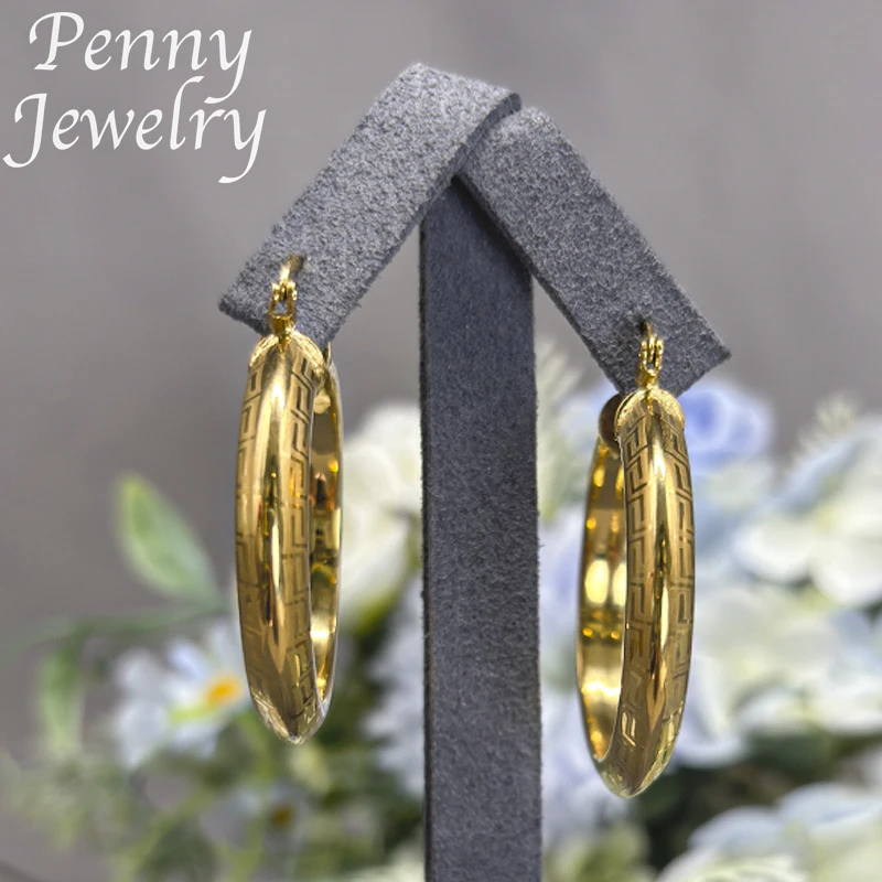 Trendy 18K Gold Plated Hoop Earrings for Women Copper Vintage Circle Earring Party Wedding Gifts Italian African Jewelry Sets
