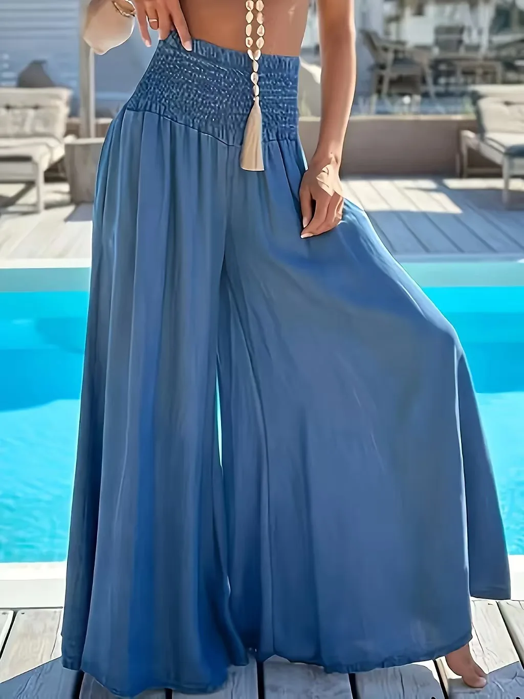 Women's High Waisted Thin Wide Leg Pants Casual Loose Straight Floor-length Skirt-pants