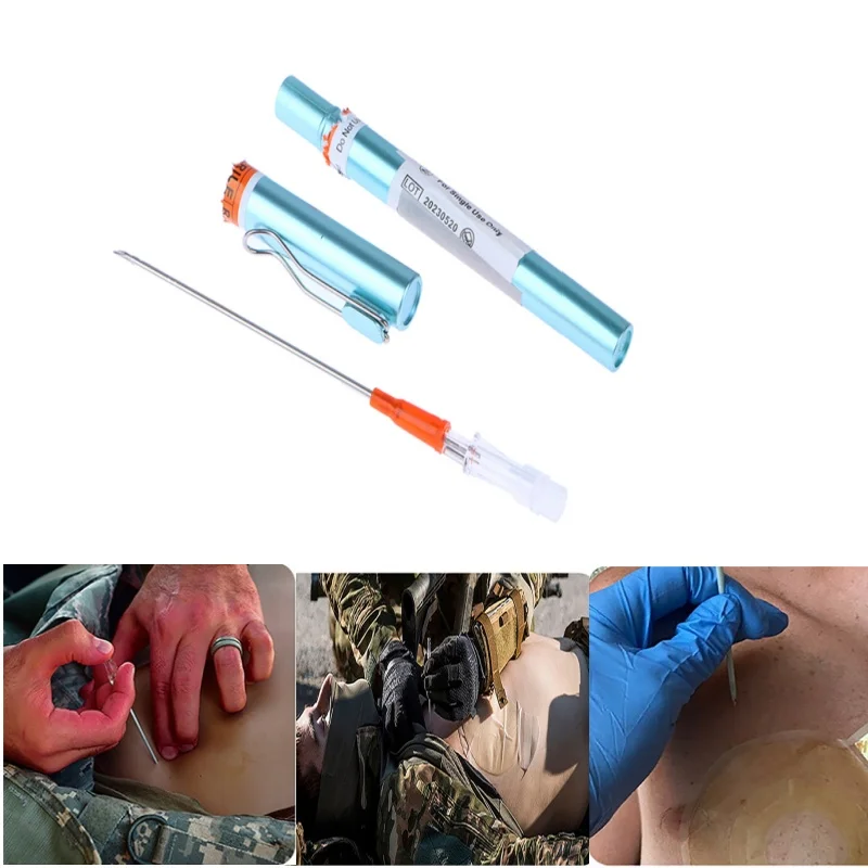 Rescue Pneumothorax Needle Trauma Medical Ifak Chest Cathether Needlecatheter 14GX82MM Needle Decompression Edc First Aid Kit