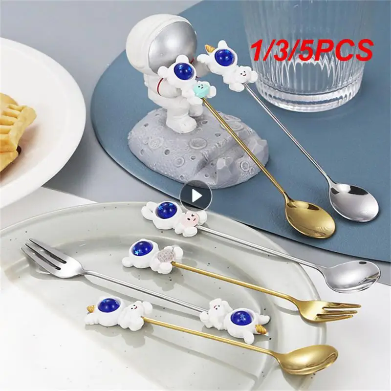 1/3/5PCS Cake Fruit Dessert Spoon Cartoon Dinnerware Fork Astronaut Mixing Spoon Stainless Steel Spoon Doll Spoon