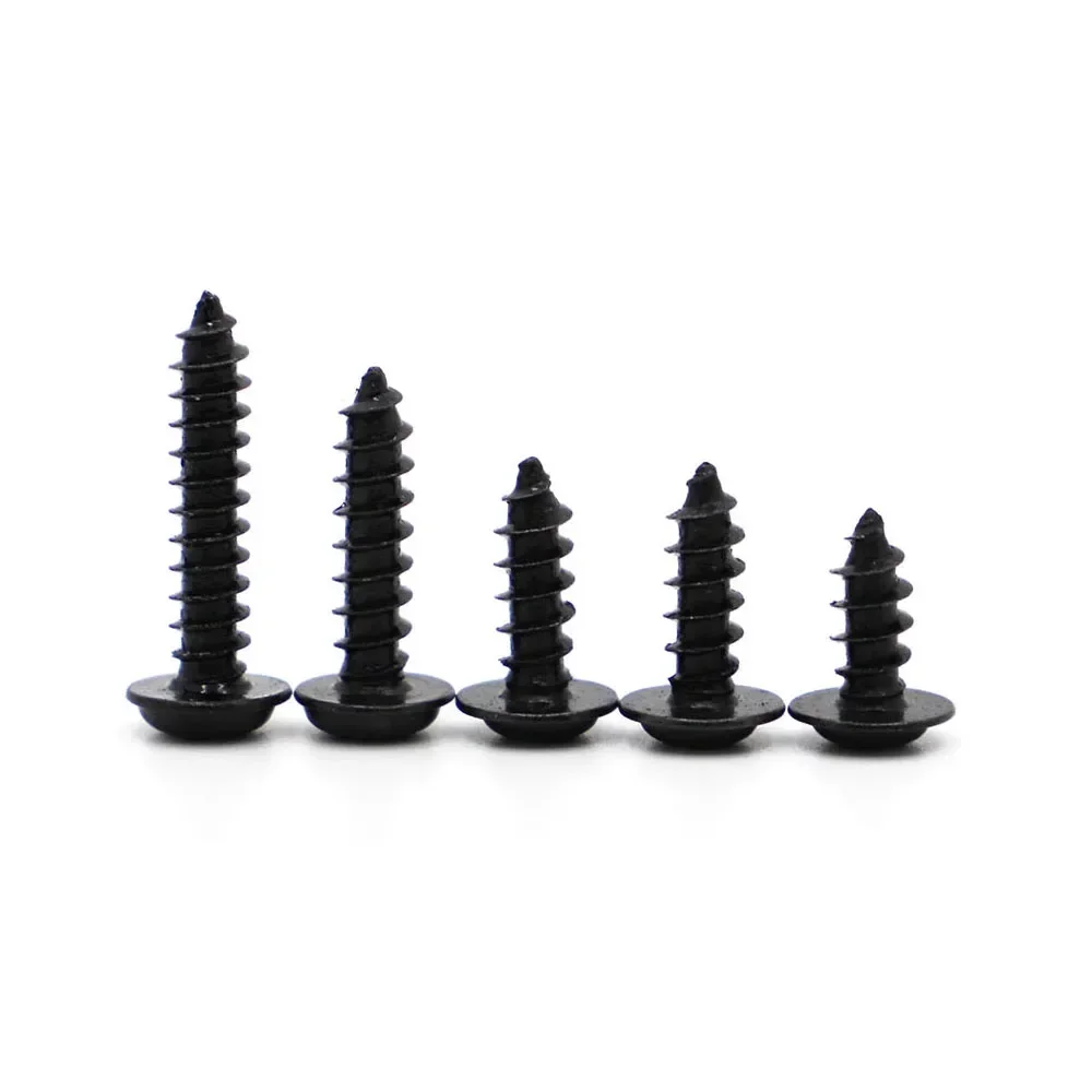 PWA M1.4 M1.7 M2 M2.3 M2.6 M3 M4 Black Padded Round Head Carbon Steel Self-Tapping Screws With Pad