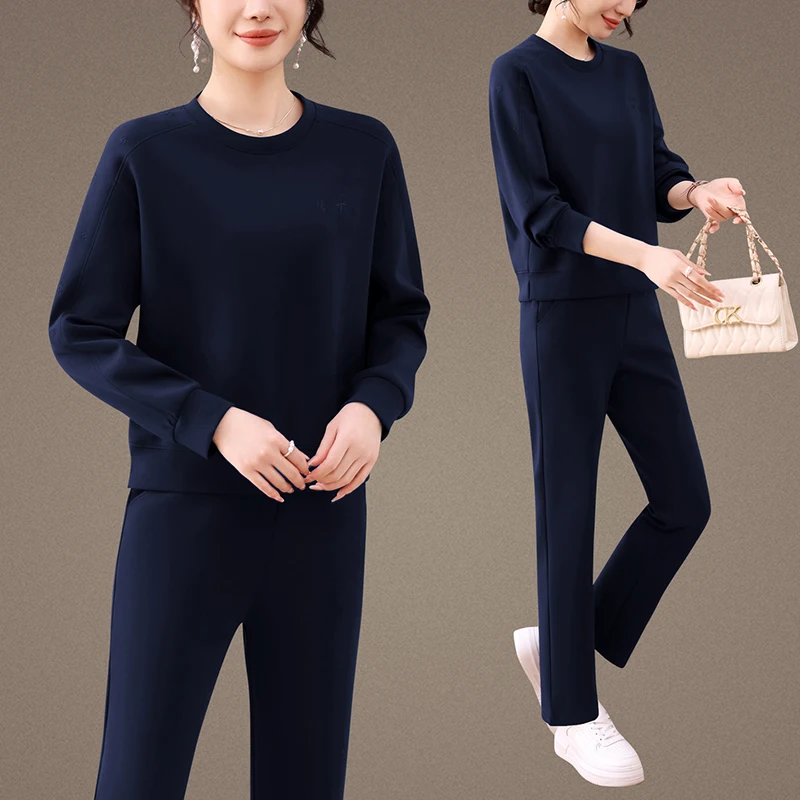 

Спортивный костюм для женщин: свободный комплект для дома, большие размеры, повседневный свитшот и брюки, весна-осень, модный