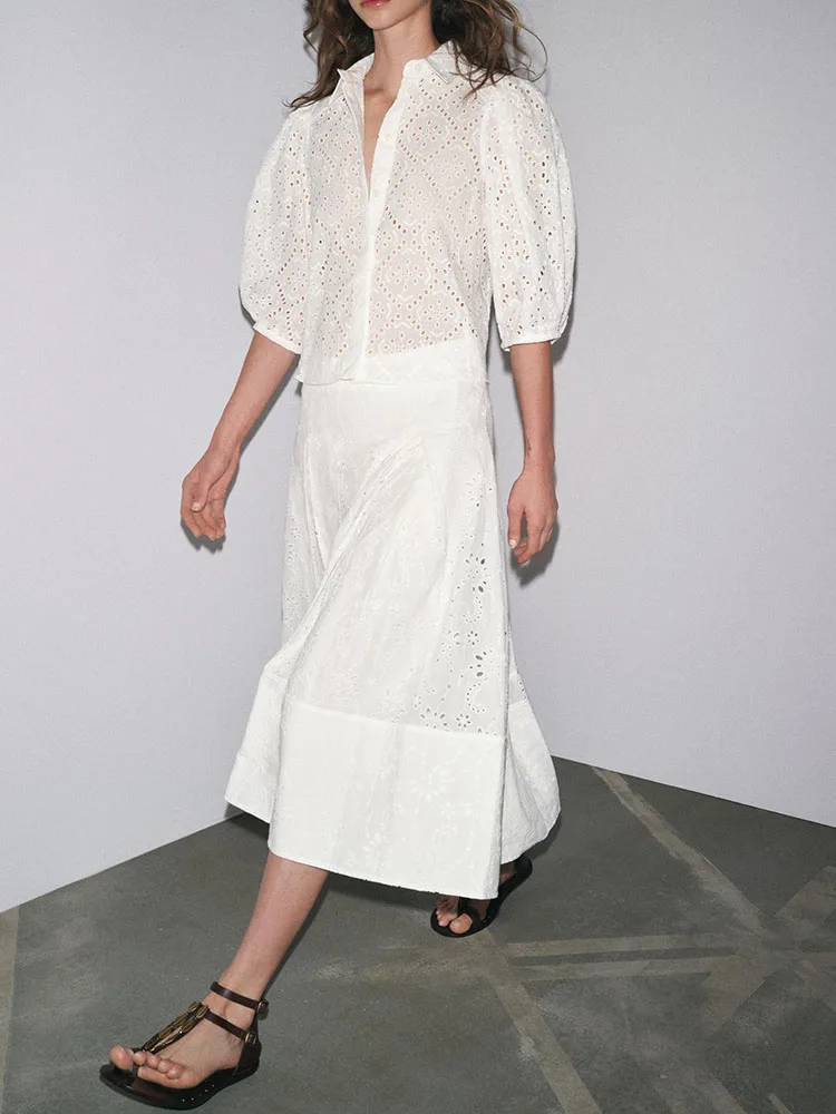 قميص نسائي مطرز بتصميم جذاب وأنيق، ملابس صيفية جديدة، قميص بولو بأكمام قصيرة مريح وعصري.